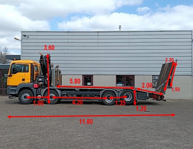 MAN TGS 35.360 8x2 - 16 TM Crane, Machine transporter, Loading ramp, towing truck 6.2 T. winch TT 4826