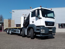 MAN TGS 35.360 8x2 - Hiab 16 TM Kraan, Machine transporter, Oprijwagen, afsleepwagen 7 T. lier TT 4829