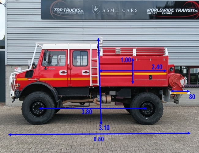 Mercedes-Benz Unimog U 5000 4x4 - (type 437.4) 4000 ltr - Feuerwehr Doppelkabine,Uberrollkafig - Rosenbauer - Expeditievoertuig, Camper TT 4836