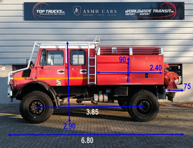 Unimog U 5000 Mercedes Benz -4x4 - (type 437.4) 4000 ltr -Wich -Feuerwehr Doppelkabine,Uberrollkafig - Camivar - Expeditievoertuig, Camper TT 4891