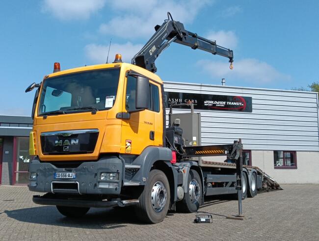 MAN TGS 35.360 8x2 - Hiab 16 TM Kraan, Machine transporter, Oprijwagen, afsleepwagen 6,27 T. lier TT 4832-A