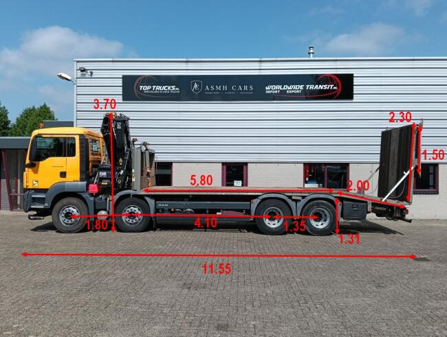 MAN TGS 35.360 8x2 - Hiab 16 TM Kraan, Machine transporter, Oprijwagen, afsleepwagen 6,27 T. lier TT 4832-A