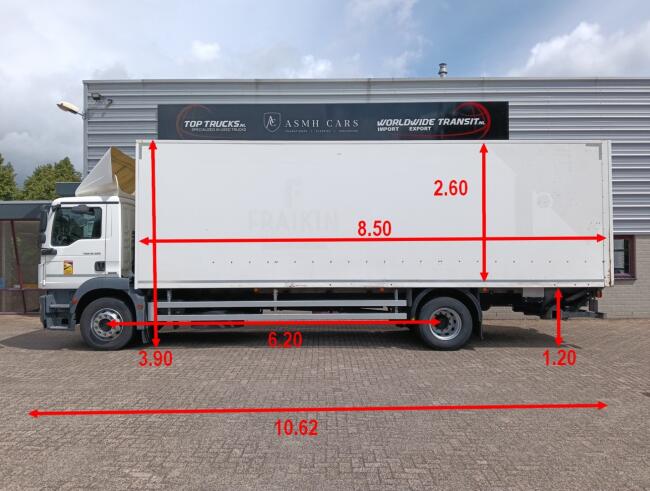 MAN TGM 18.320 DHollandia laadklep, Loadlift, Ladebordwand 3.000 kg -Airco - insteek 260 cm TT 4928