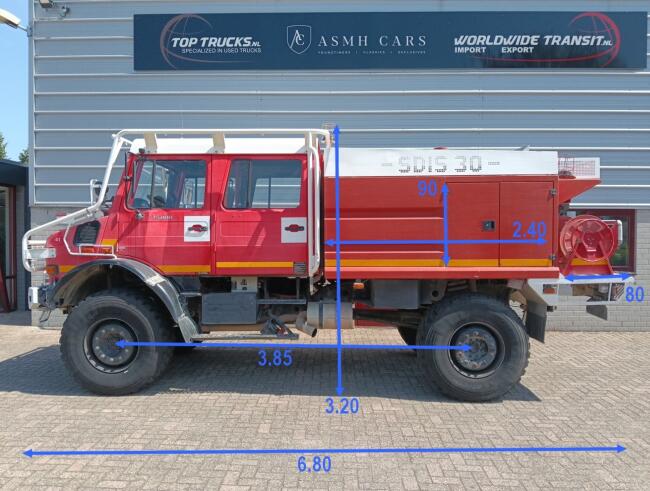 Mercedes-Benz Unimog U 5000 4x4 - (type 437.4) 4000 ltr -Lier, Winch -Feuerwehr Doppelkabine,Uberrollkafig - Camiva - Expeditievoertuig, Camper TT 4949