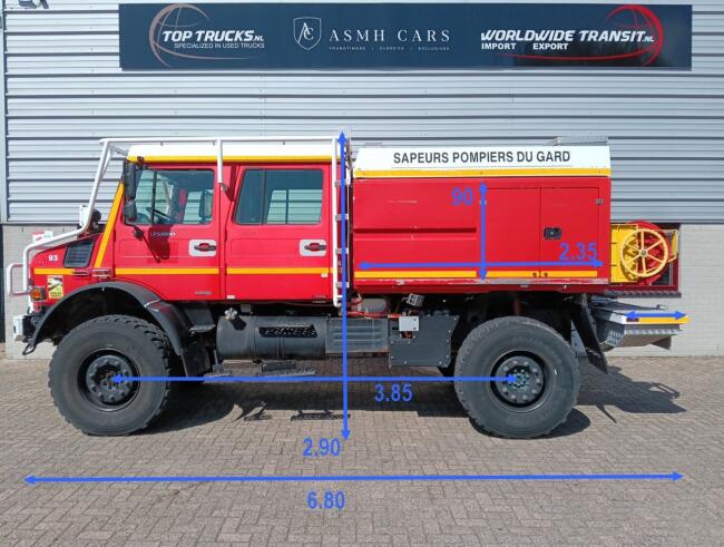 Mercedes-Benz Unimog U 5000 4x4 - (type 437.4) 3.900 ltr -Lier, Winch -Feuerwehr Doppelkabine,Uberrollkafig - Camiva - Expeditievoertuig, Camper TT 4952
