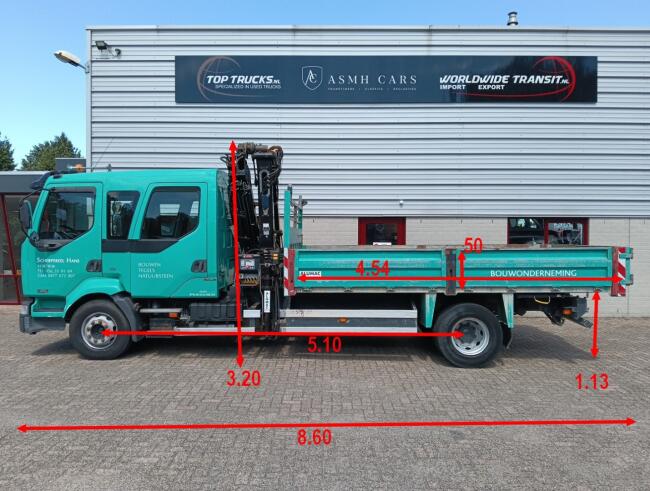 Renault Midlum 220 DCI Hiab 9TM Kraan, Crane, Kran -Dubbele cabine, Crewcab -Kipper, Tipper TT 4962